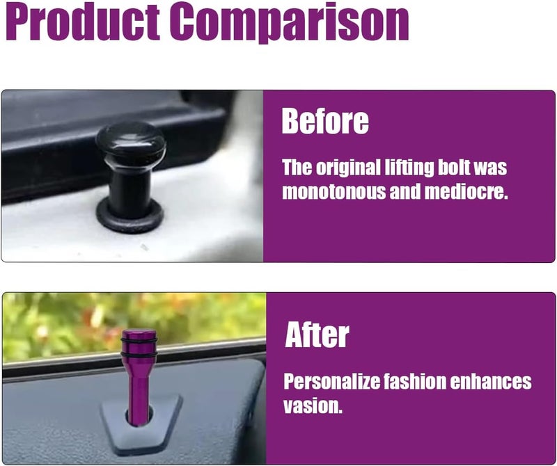 ZIMISI 4PCS Car Door Lock Knobs, 1.93" x 0.47" Safety Door Lock Cover, Aluminum Alloy Car Inner Door Pull Pins Replacement, Door Lift Bolt Decorative Accessory for Cars, SUVs, Trucks (Purple) - Image 3
